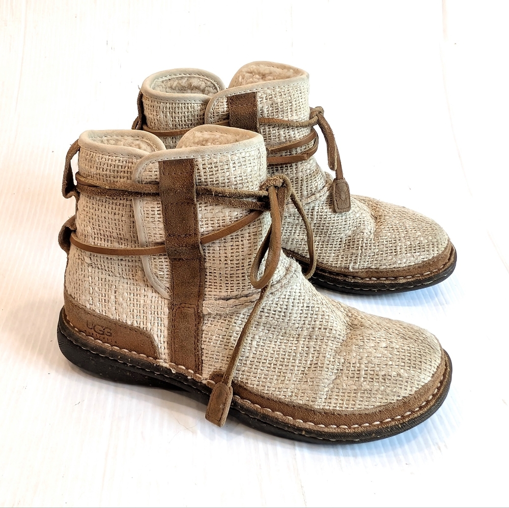 UGG Women's Jute Tie Up Round Toe Tan Short Boots Size 5